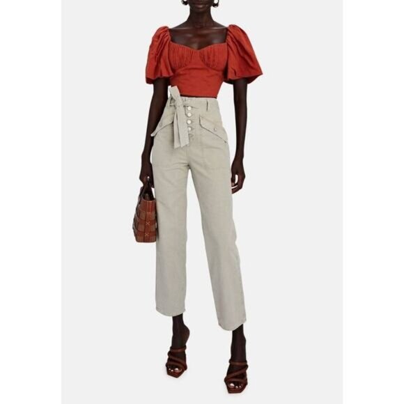 Rinley Straight-Leg Pant From Veronica Beard Stone Size 30 NEW Cropped Ultra Hig - Picture 2 of 9